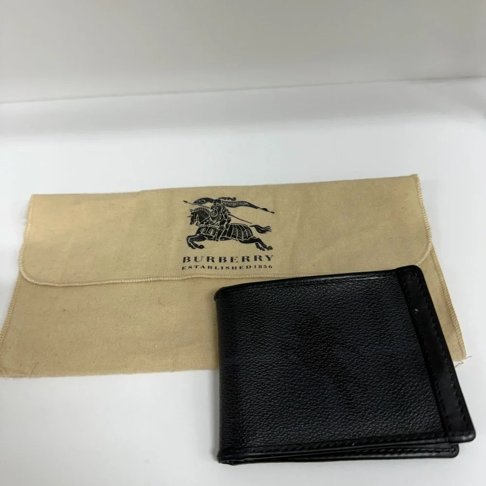 Burberry Men’s Black Leather Bifold Wallet w/ Dust Bag Luxury Classic